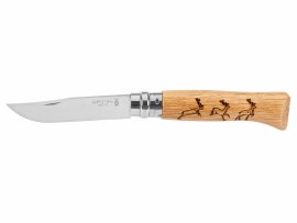 Knife Opinel 8 Folding Inox Beech Deer Motif