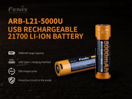 Rechargeable battery Fenix 21700 5000 mAh with USB-C (Li-Ion)
