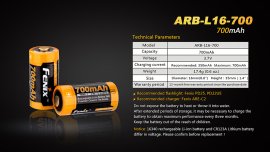 Rechargeable battery Fenix RCR123A/16340 (Li-Ion)