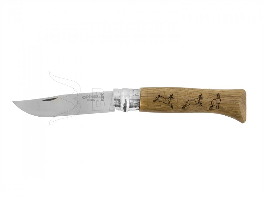 Opinel 8 Closing Knife Inox Beech Chamois motif
