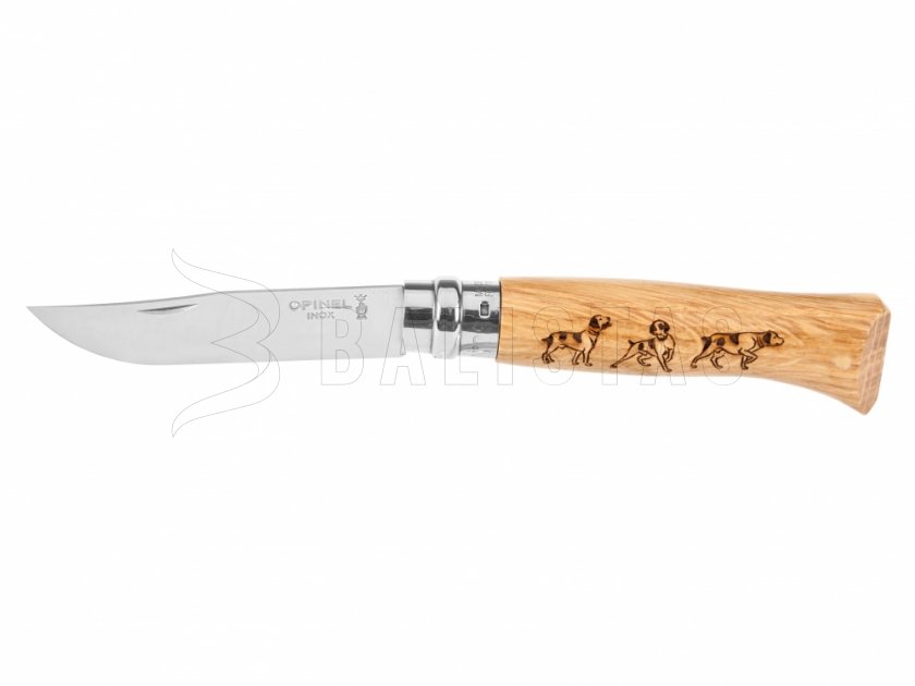 Knife Opinel 8 Folding Inox Beech Dog Motif