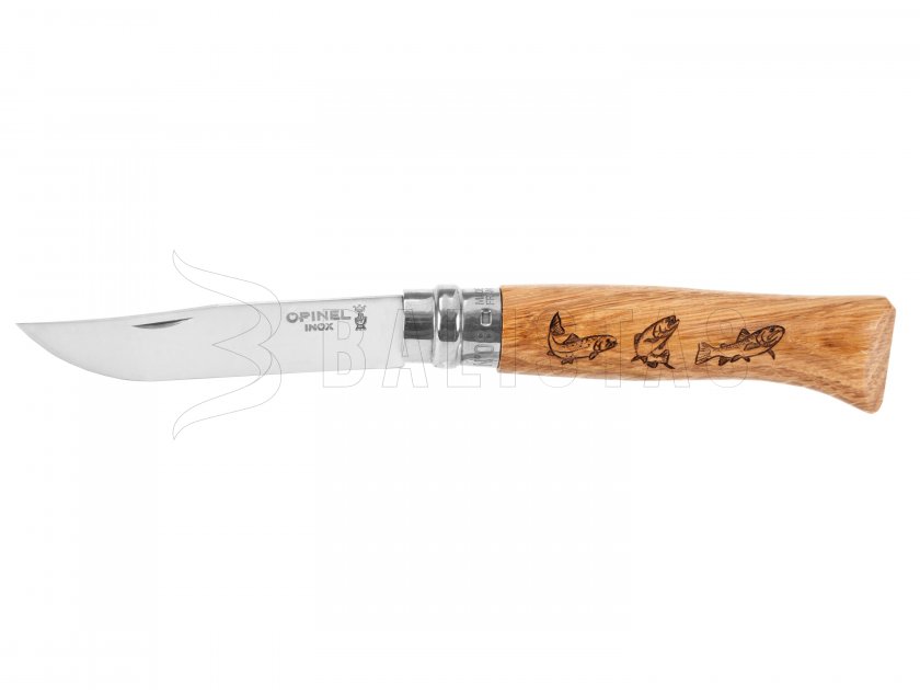 Opinel 8 Inox Beech Inox Closing Knife Fish motif