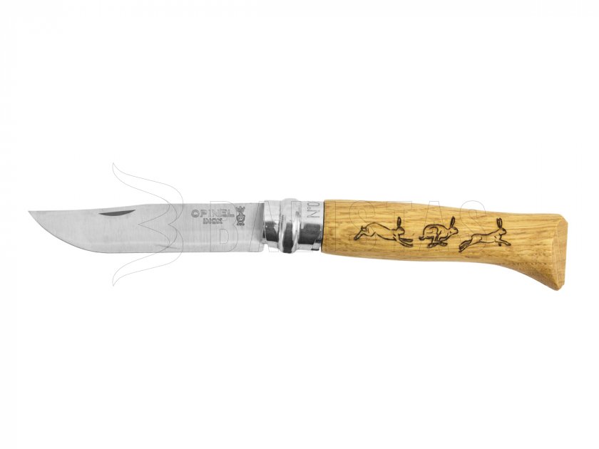 Knife Opinel 8 Folding Inox Beech Hare Motif