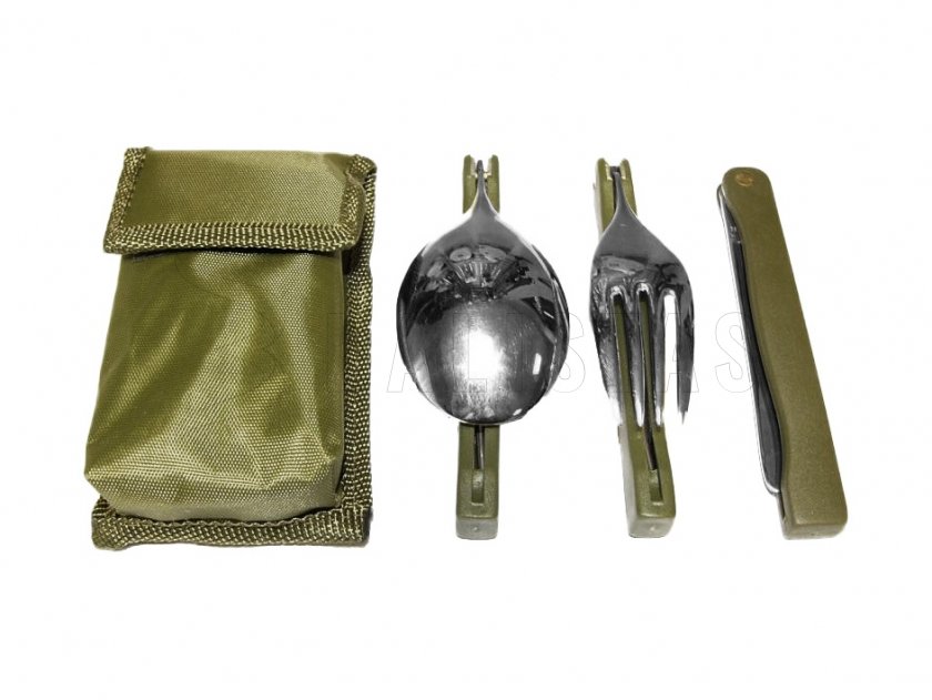 Foldable camping cutlery MFH with case