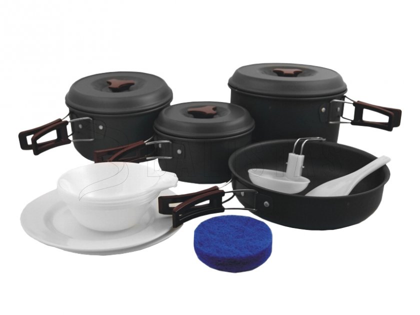 MFH anodized aluminium tourist utensil set for 5 persons