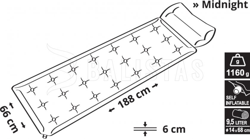 Self-inflating car mattress Cattara Midnight 180x66x4cm with cushion