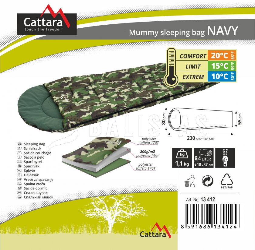 Sleeping bag mummy Navy 200cm
