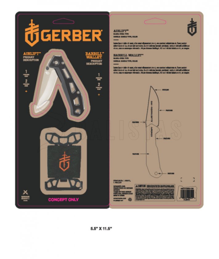Set Gerber Knife Airlift Black + Wallet Barbill Wallet Black