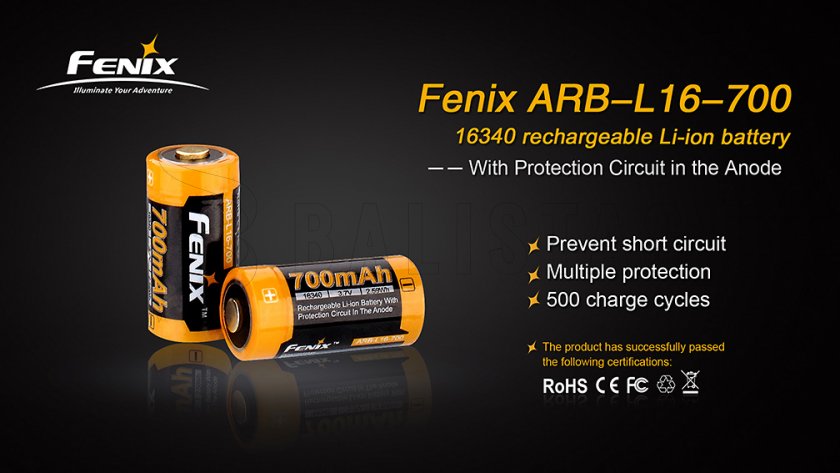 Rechargeable battery Fenix RCR123A/16340 (Li-Ion)