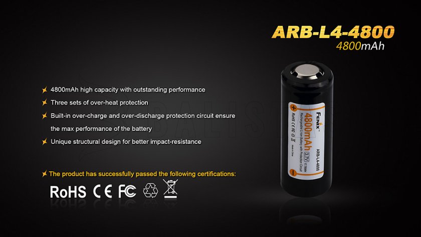 Rechargeable battery Fenix 26650 4800 mAh (Li-Ion)