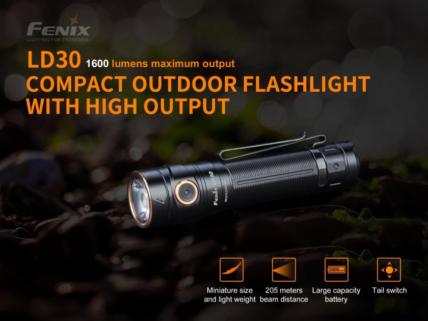 Flashlight Fenix LD30 + USB battery 3500 mAh