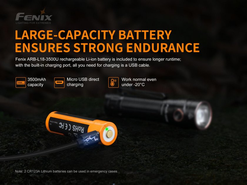 Flashlight Fenix LD30 + USB battery 3500 mAh