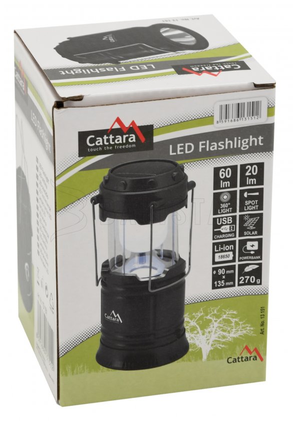 Rechargeable Camping Flashlight Cattara LED 20/60lm retractable