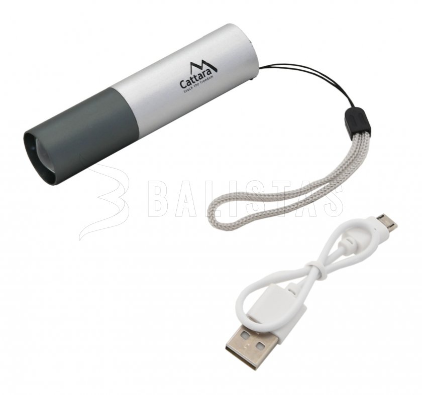 Pocket LED flashlight Cattara 120lm ZOOM rechargeable SILVER