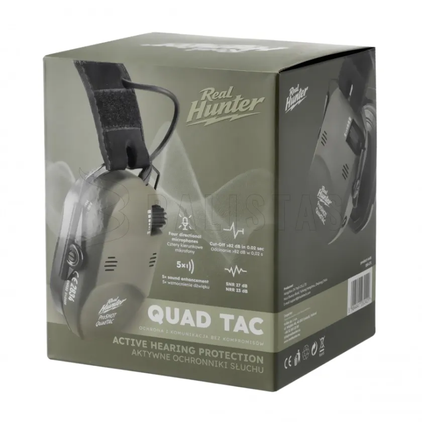 Electronic Shooting Earmuffs RealHunter Active ProSHOT QuadTAC Olive 9